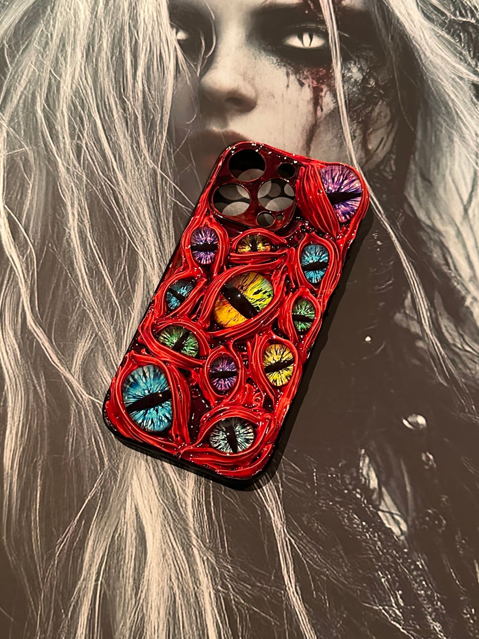 Dark Red Eyes Phone Case With Rainbow Eyes