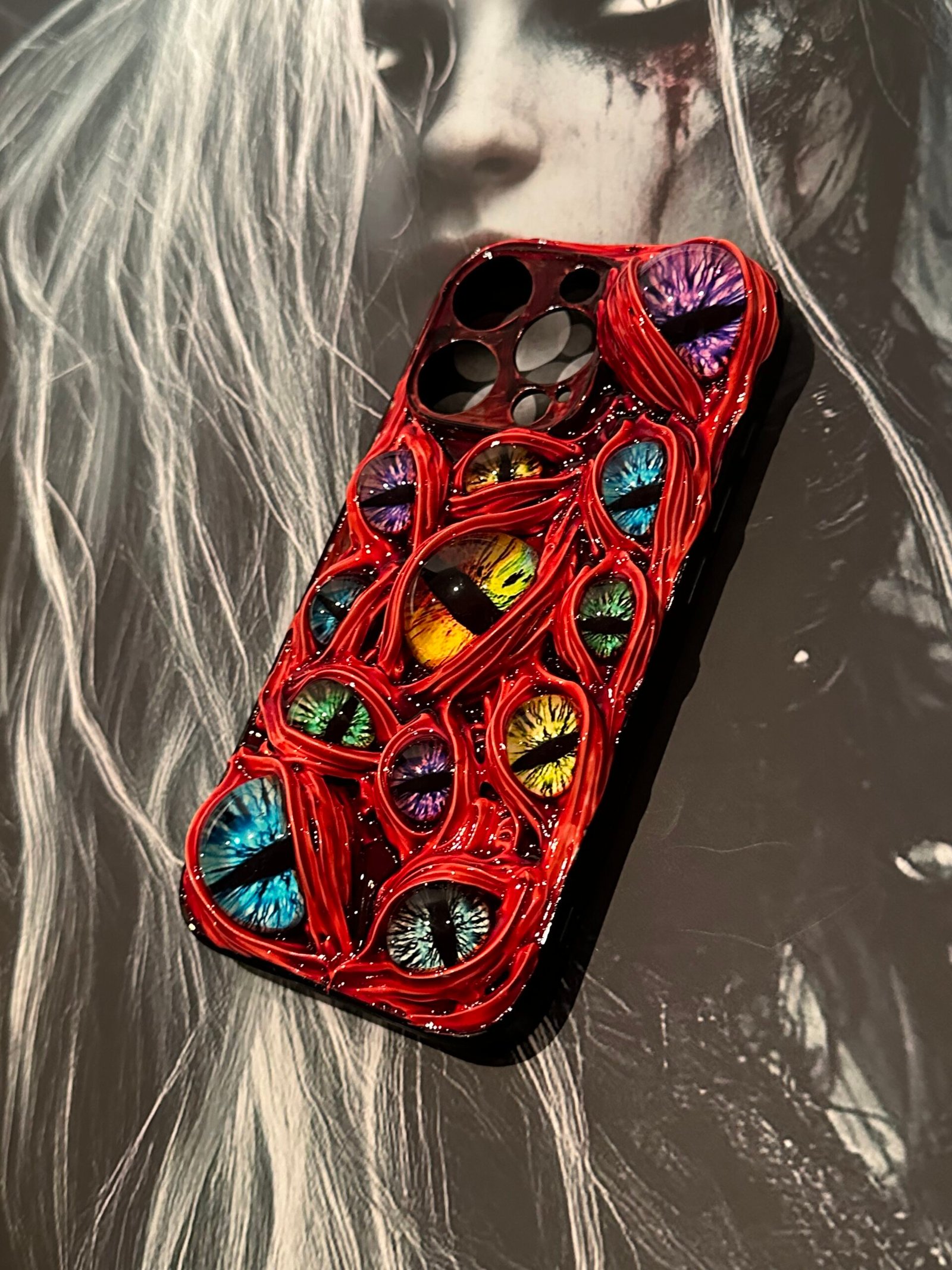 Dark Red Eyes Phone Case With Rainbow Eyes