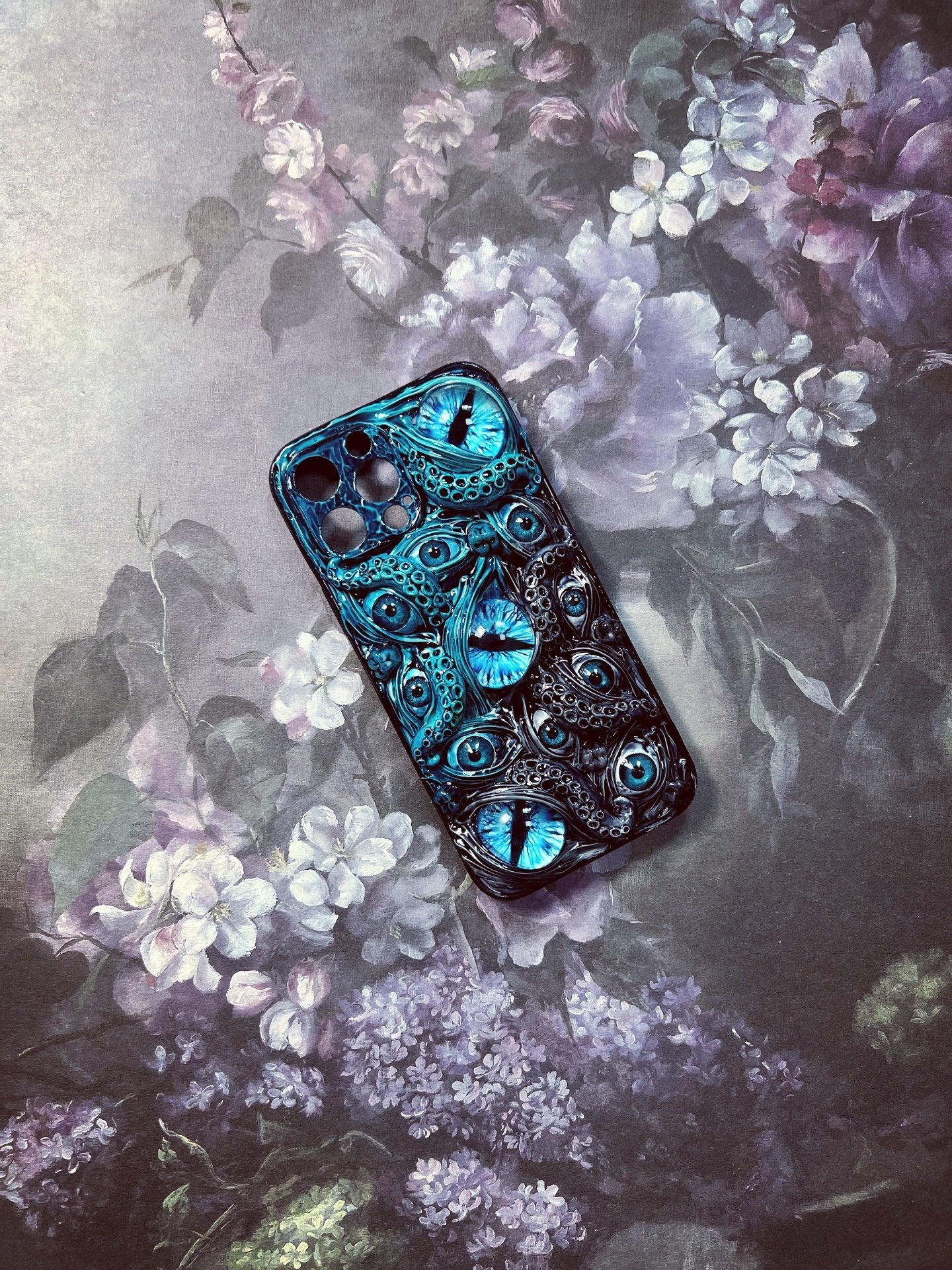 Blue and Black Tentacle Phone Case with Eyeballs